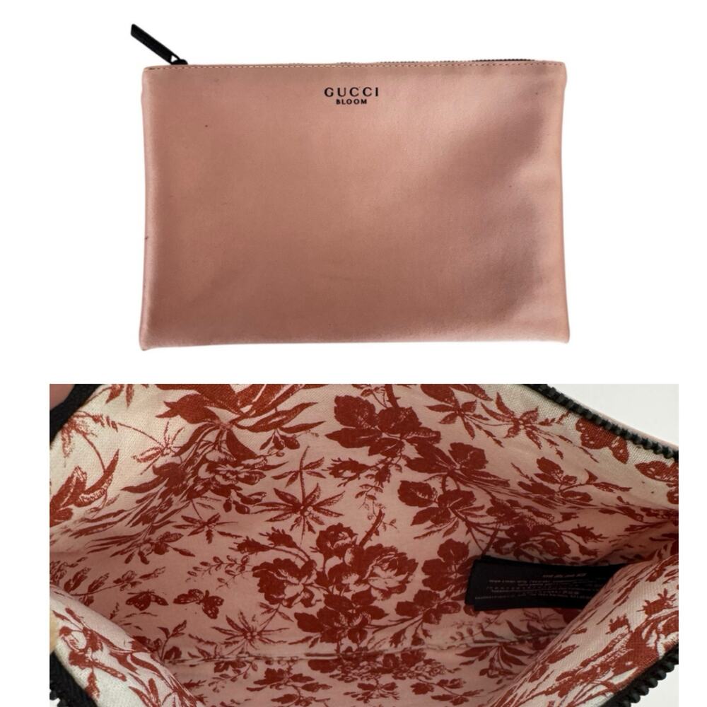 Gucci Beauty Bloom Satin Cosmetic Pouch Makeup Bag Light Peachy Pink